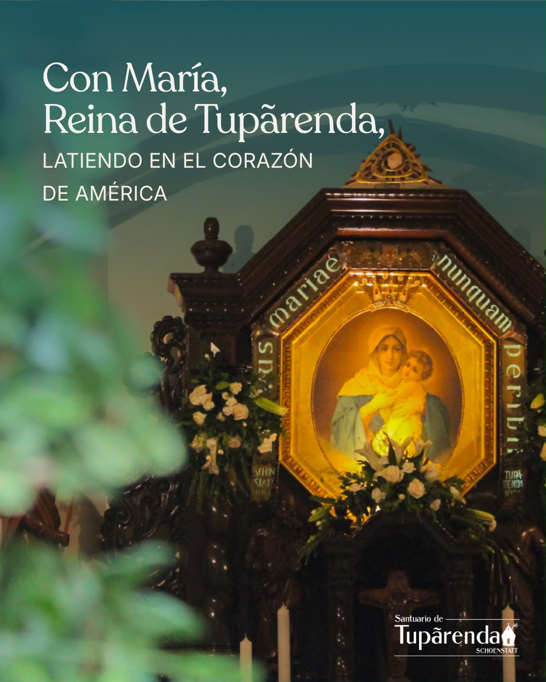 Con María, Reina de Tupãrenda, latiendo en el corazón de América — logo del Santuario de Tupãrenda